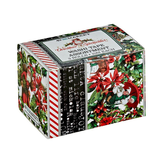 49 And Market - Washi Tape Set - 3/Pkg - Christmas Spectacular 2023. 3 rolls of decorative washi tape (widths included are 1.75", 1/2" and 1/4"). Each roll measures 10 meters long. Imported. Available at Embellish Away located in Bowmanville Ontario Canada.