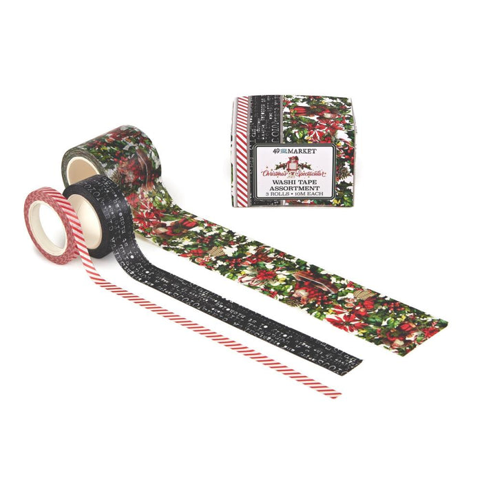 49 And Market - Washi Tape Set - 3/Pkg - Christmas Spectacular 2023. 3 rolls of decorative washi tape (widths included are 1.75", 1/2" and 1/4"). Each roll measures 10 meters long. Imported. Available at Embellish Away located in Bowmanville Ontario Canada.