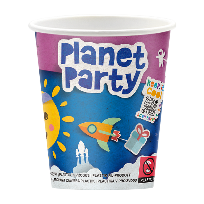 Intertan Single Wall Paper Cups Planet Party / 8oz / 96 Cups 4KIDS Elements Single Wall Paper Cups