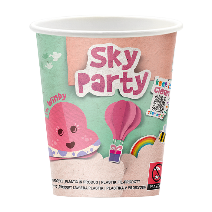 Intertan Single Wall Paper Cups Sky Party / 8oz / 96 Cups 4KIDS Elements Single Wall Paper Cups