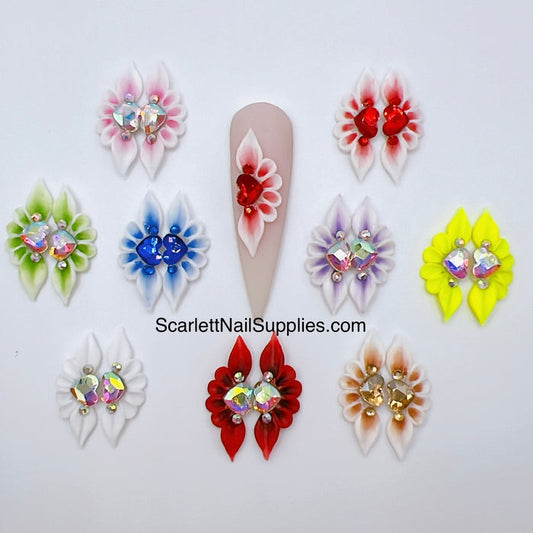 4pcs Long Petal 3D Acrylic Nail Flowers