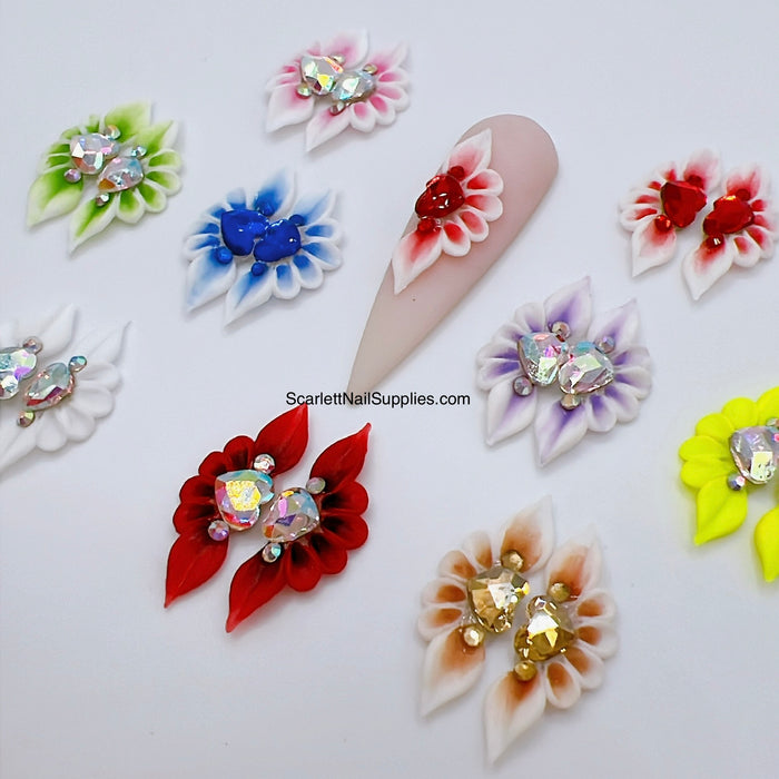 4pcs Long Petal 3D Acrylic Nail Flowers