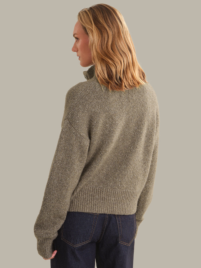 525 America Boxy Snap Front Henley Sweater in Mushroom Melange