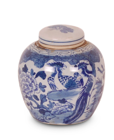 6″ Blue and White Bird and Flower Jar