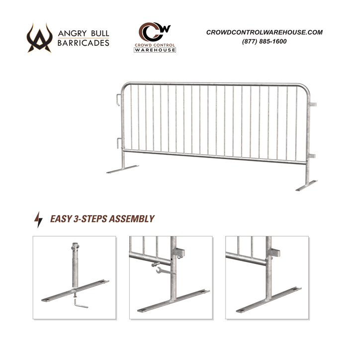 6.5 Ft Hot - Dipped Galvanized Steel Barricade - Crowd Control Warehouse