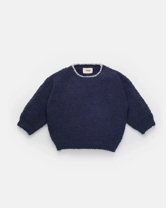 7AM Enfant Boxy Fuzzy Sweater in Navy