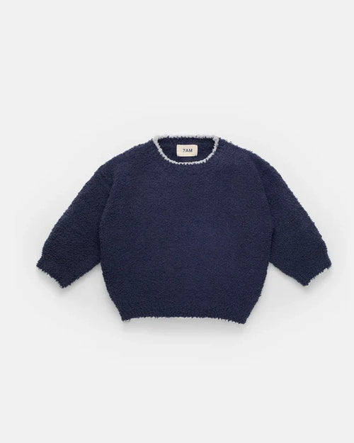 7AM Enfant Boxy Fuzzy Sweater in Navy