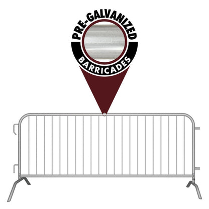 30 Pack - 8.5 Ft Economy Pre - Galvanized Steel Barricades + Storage Cart - Crowd Control Warehouse