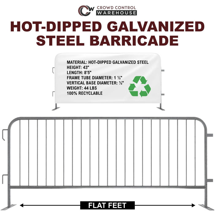 8.5 Ft Hot - Dipped Galvanized Steel Barricade - Crowd Control Warehouse