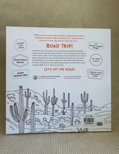 back of book with desert landscape illustration and text on a beige background