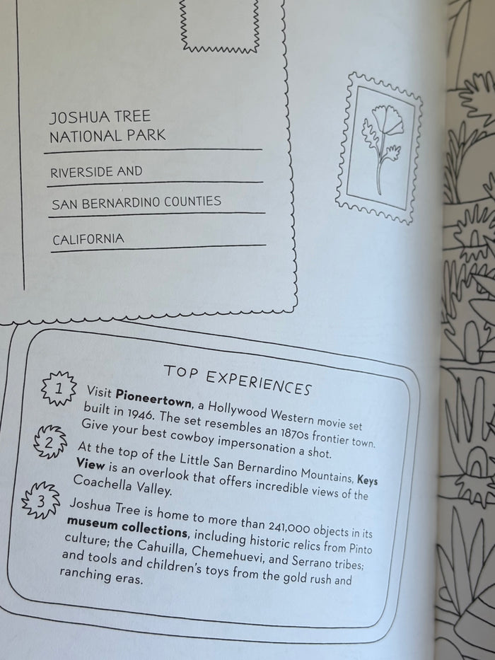 Book page about Joshua Tree National Park with text and illustrations.