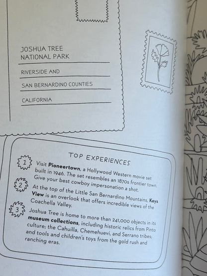Book page about Joshua Tree National Park with text and illustrations.