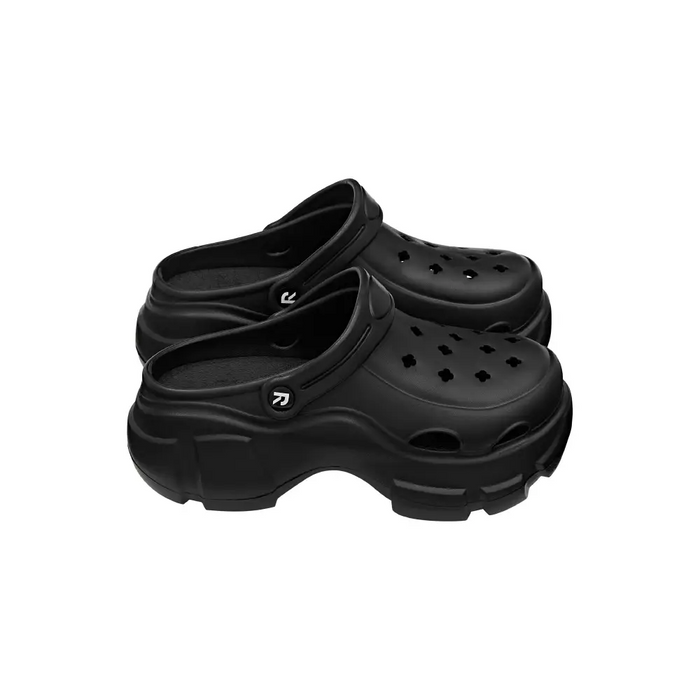 RED BEAUTY by KISS black air clog sandals chunky platform sole ventilation holes and adjustable heel strap