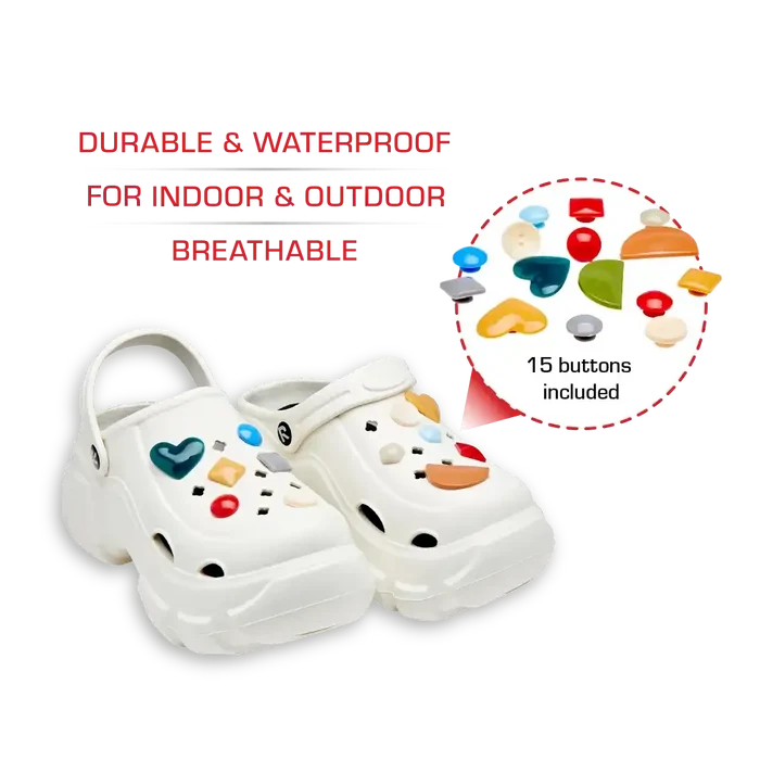 RED BEAUTY by KISS white air clog shoes breathable waterproof garden and indoor slip resistant with 15 charms
