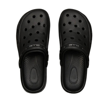 black air clog sandals RED BEAUTY by KISS top view pair with ventilation holes textured footbed and heel strap