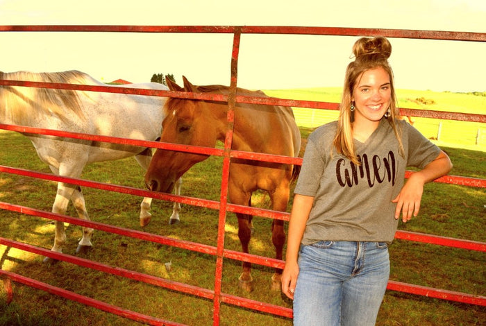 Amen tee Grey with Black Sparkle Print