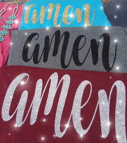 Amen tee Grey with Black Sparkle Print