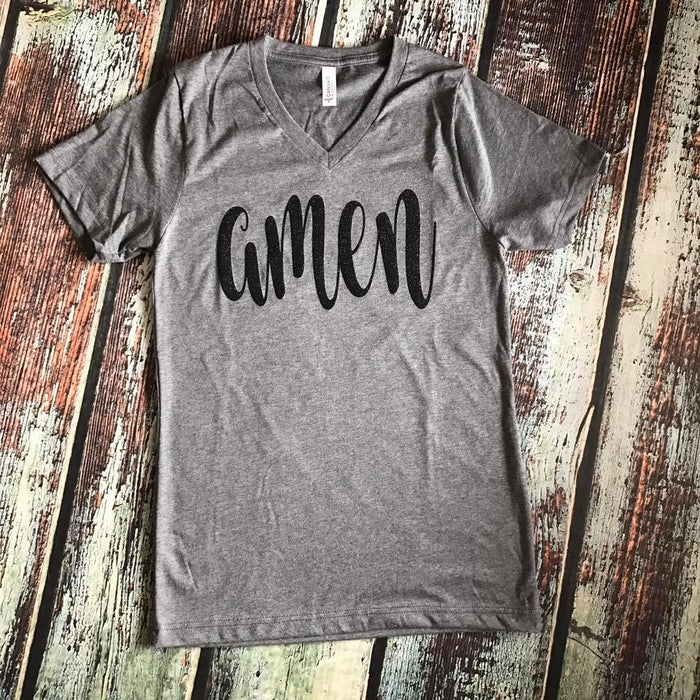 Amen tee Grey with Black Sparkle Print