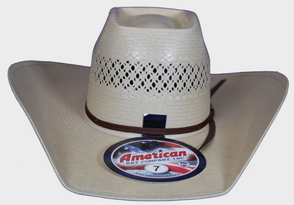 American Hat Company straw cowboy hat with Up North crown shape and Cool Hand Luke brim shape.