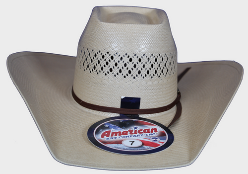American Hat Company straw cowboy hat with Up North crown shape and Cool Hand Luke brim shape.