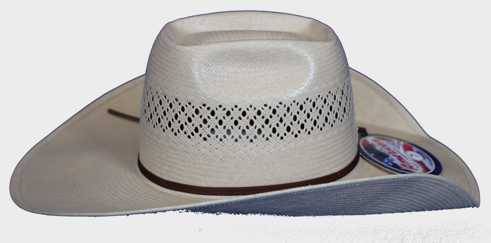 American Hat Company straw cowboy hat with Up North crown shape and Cool Hand Luke brim shape.