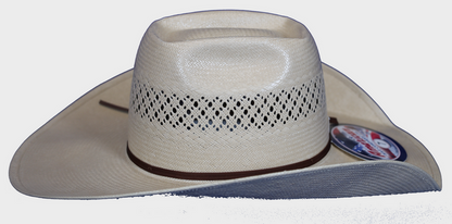 American Hat Company straw cowboy hat with Up North crown shape and Cool Hand Luke brim shape.