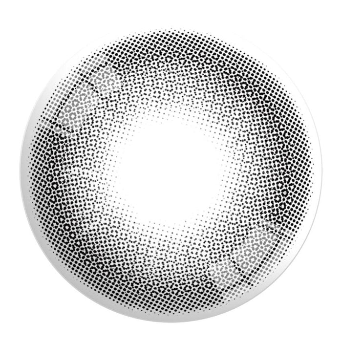 Design of the Ann365 Mauve Deep Grey prescription colour contact lens dailies from Eyecandys on a white background, showing the fine pixel detail and enlarging limbal ring.