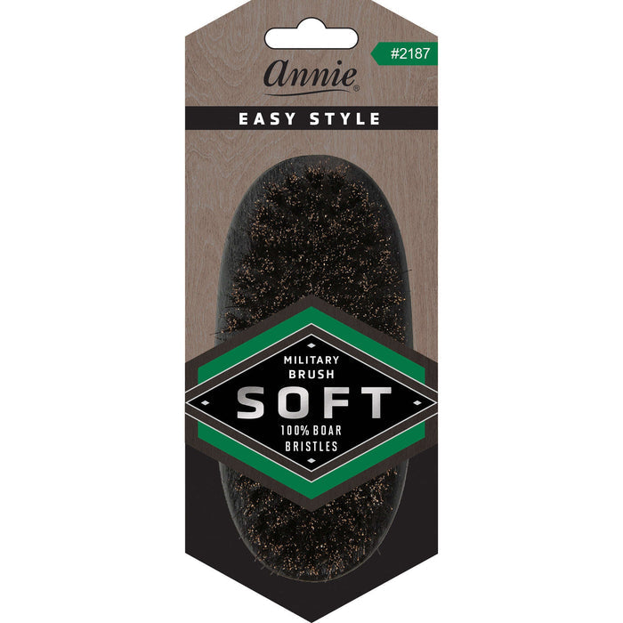 Annie Easy Style Soft Military Brush, 100% Boar Bristle, Black
