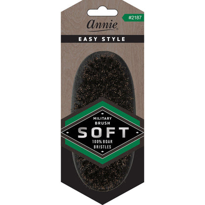 Annie Easy Style Soft Military Brush, 100% Boar Bristle, Black