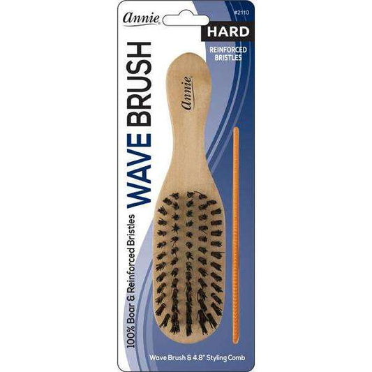 Annie Hard Mini Wooden Wave Brush & Comb Set, Boar & Nylon Bristle, Light Brown