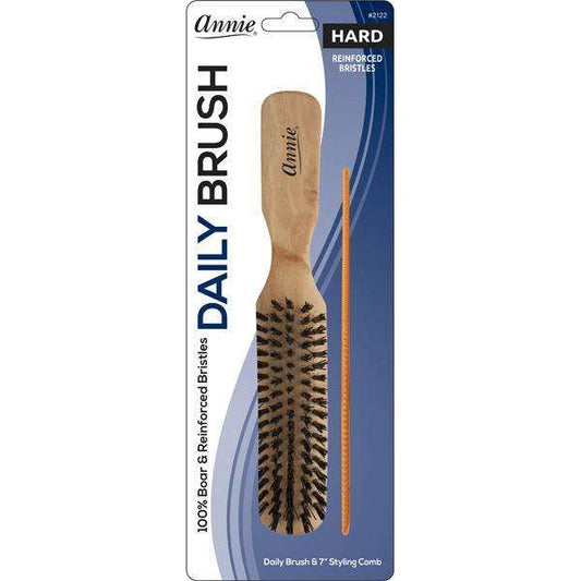 Annie Hard Wooden Daily Brush & Comb Set, Boar & Nylon Bristle, Light Brown