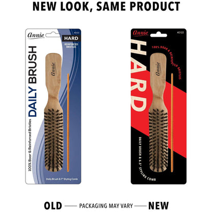 Annie Hard Wooden Daily Brush & Comb Set, Boar & Nylon Bristle, Light Brown