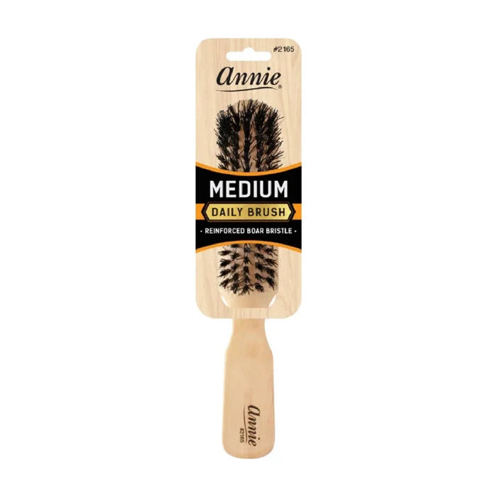 Annie Medium Wooden 5 Row Brush, Boar & Nylon Bristle, Light Brown