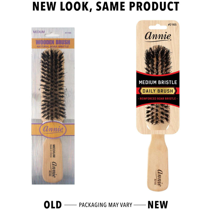Annie Medium Wooden 5 Row Brush, Boar & Nylon Bristle, Light Brown