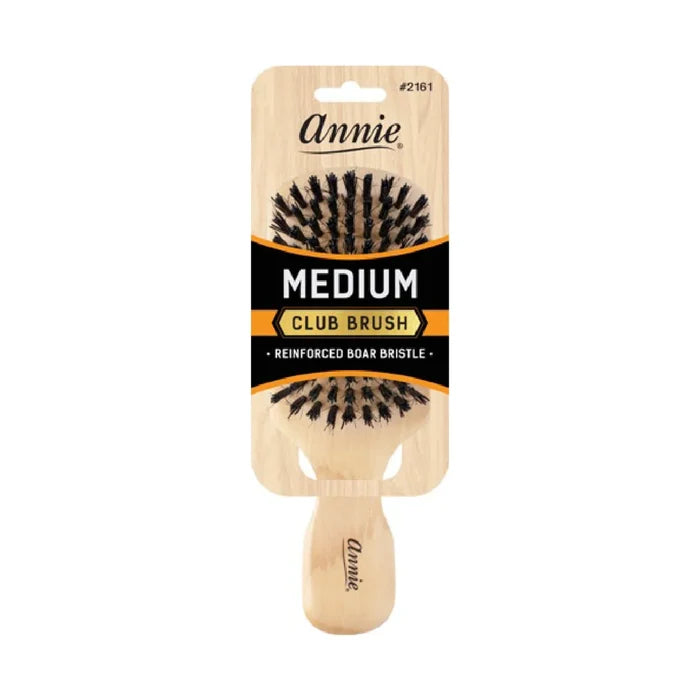 Annie Medium Wooden Club Brush, Boar & Nylon Bristle, Light Brown