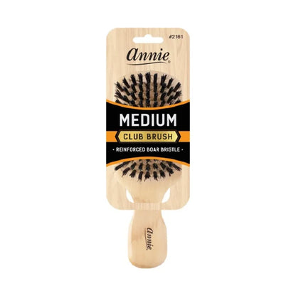 Annie Medium Wooden Club Brush, Boar & Nylon Bristle, Light Brown