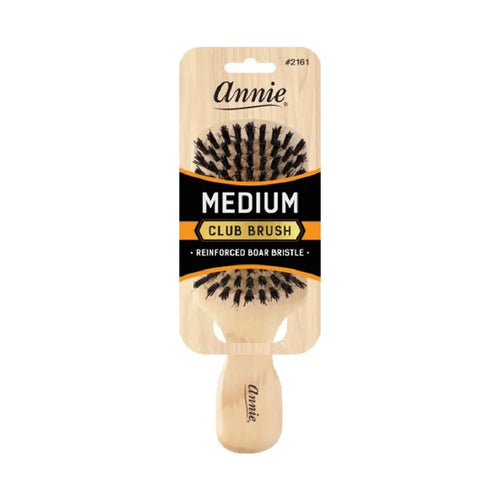 Annie Medium Wooden Club Brush, Boar & Nylon Bristle, Light Brown