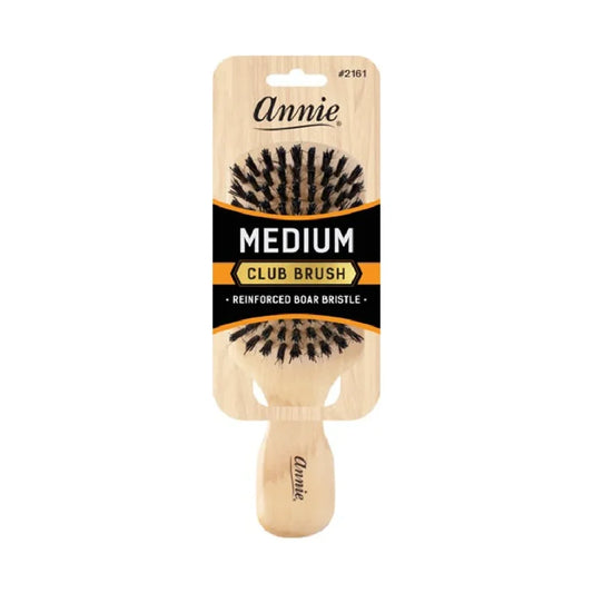 Annie Medium Wooden Club Brush, Boar & Nylon Bristle, Light Brown