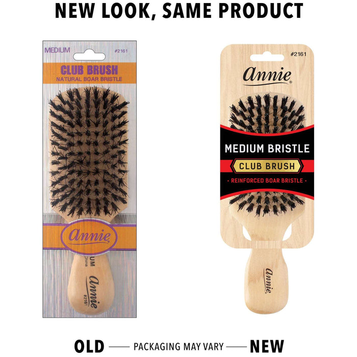 Annie Medium Wooden Club Brush, Boar & Nylon Bristle, Light Brown