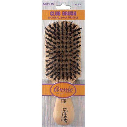 Annie Medium Wooden Club Brush, Boar & Nylon Bristle, Light Brown