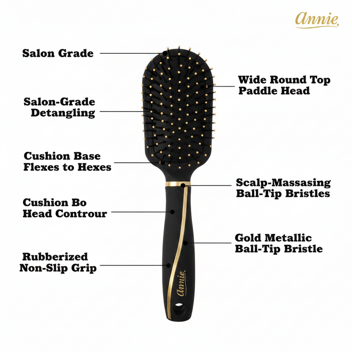 Annie Round Top Paddle Cushion Brush, 1 Count, Black