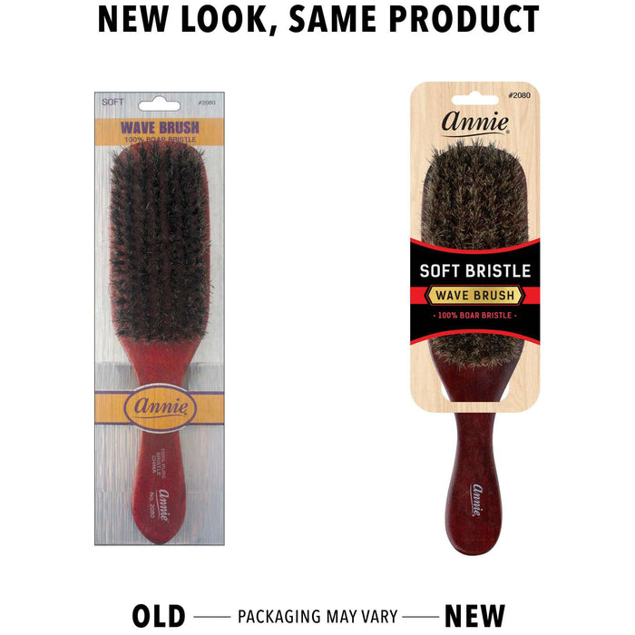 Annie Soft Wave Brush 100% Pure Boar Bristles, 1 Count, Dark Brown