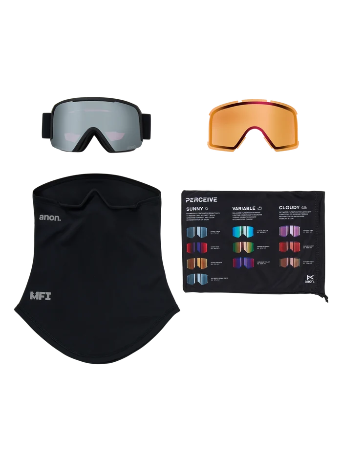 Product image of Anon Nesa S Goggles + Bonus Lens + MFI® Face Mask[Variant:Frame: Smoke, Lens: Perceive Sunny Onyx (6% / S4), Spare Lens: Perceive Cloudy Burst (59% / S1)]