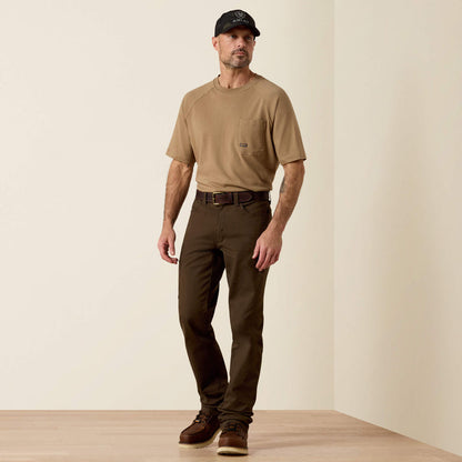 Full front view of men's Ariat Rebar work pant in wren brown.