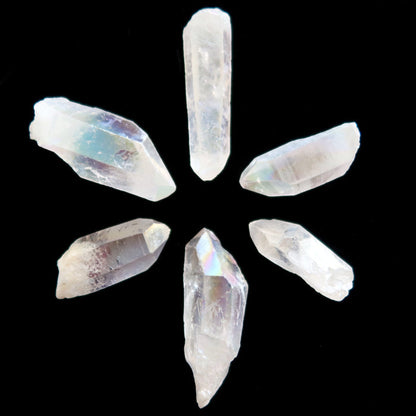 Aura Quartz Raw Crystal Set of 6 Point Happy Rainbow