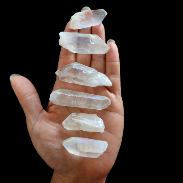 Aura Quartz Raw Crystal Set of 6 Point Happy Rainbow
