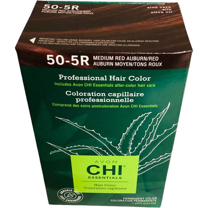 Box of permanent professional hair color, medium red auburn shade, with aloe vera illustration.