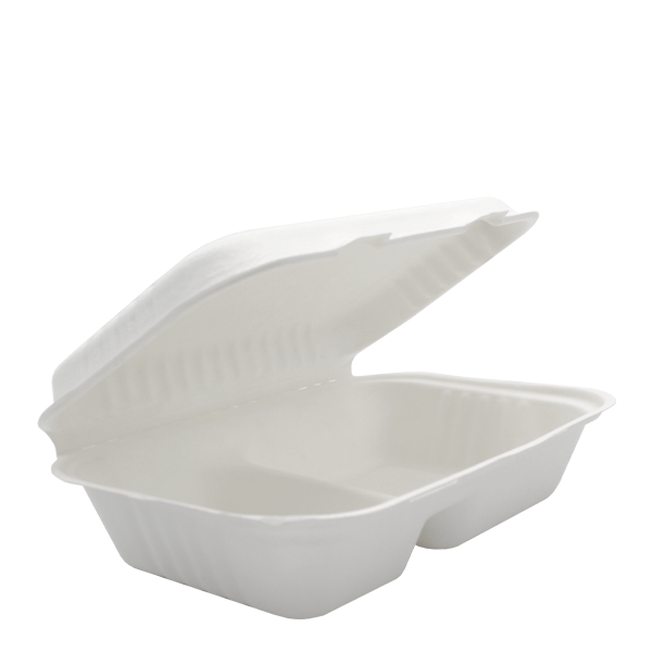Dispo Disposable Tableware 9" x 6" / 250 Boxes Bagasse 2 Section Lunch Boxes