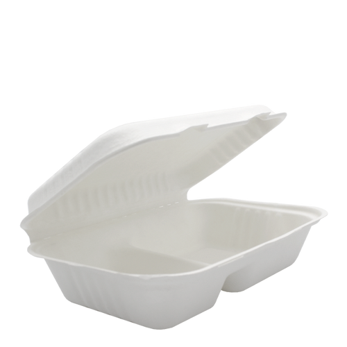 Dispo Disposable Tableware 9" x 6" / 250 Boxes Bagasse 2 Section Lunch Boxes