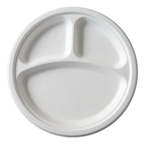 Dispo Disposable Tableware 10" / 500 Plates Bagasse 3 Compartment Round Plates